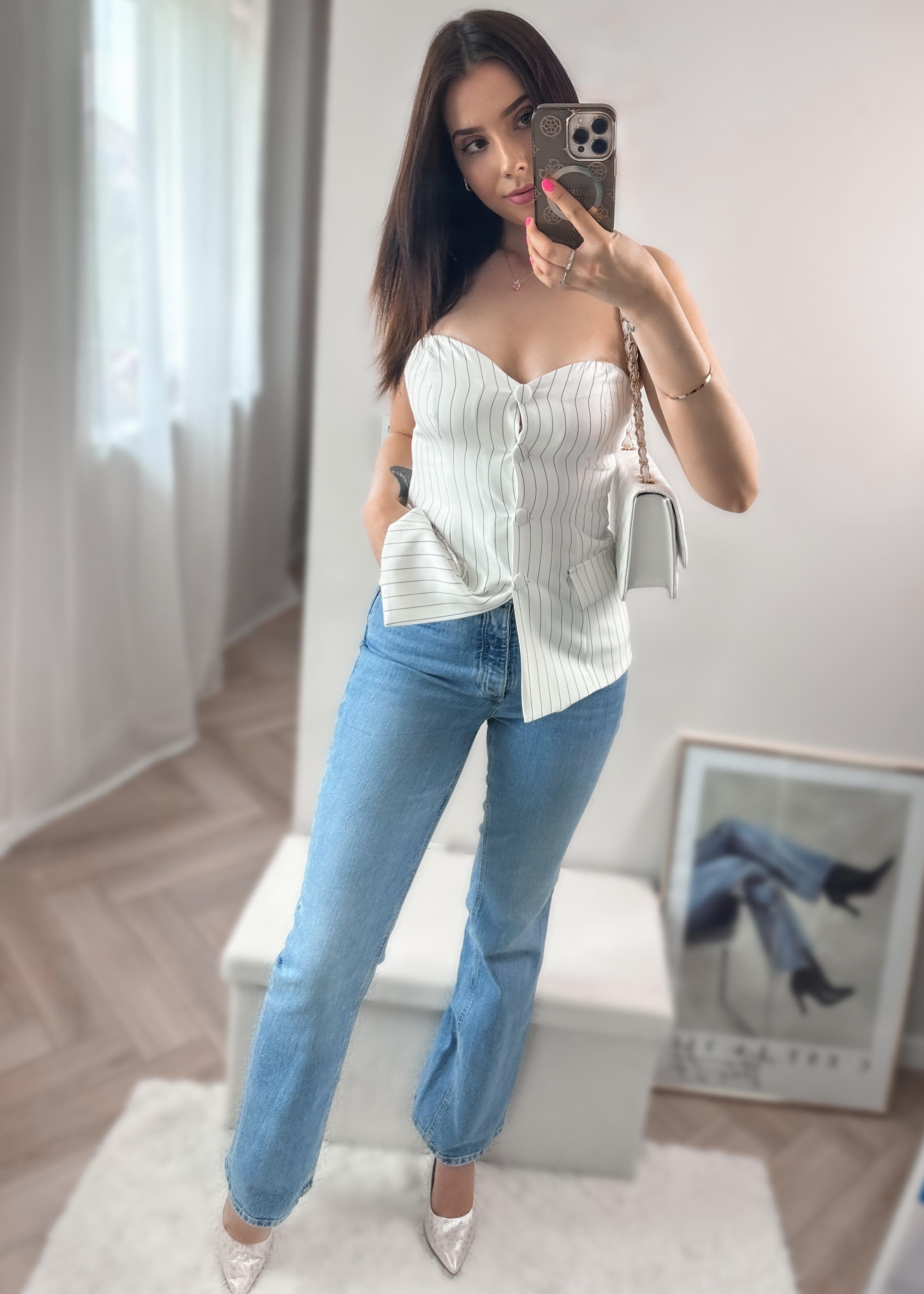 Top z guzikami w paski Selma biały zdjęcie 3