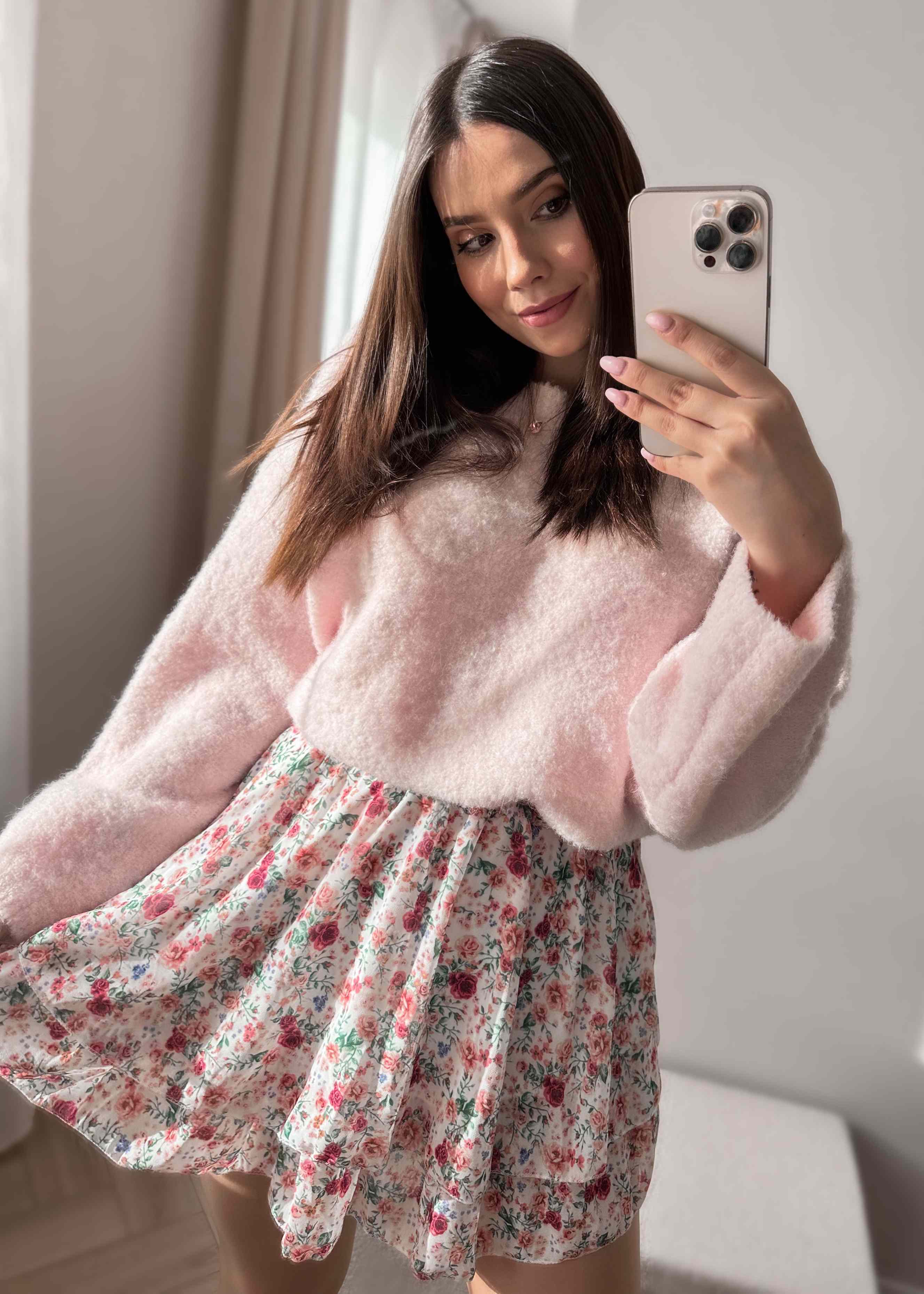 Spódnica z falbanką w kwiaty czerwona Flower zdjęcie 4