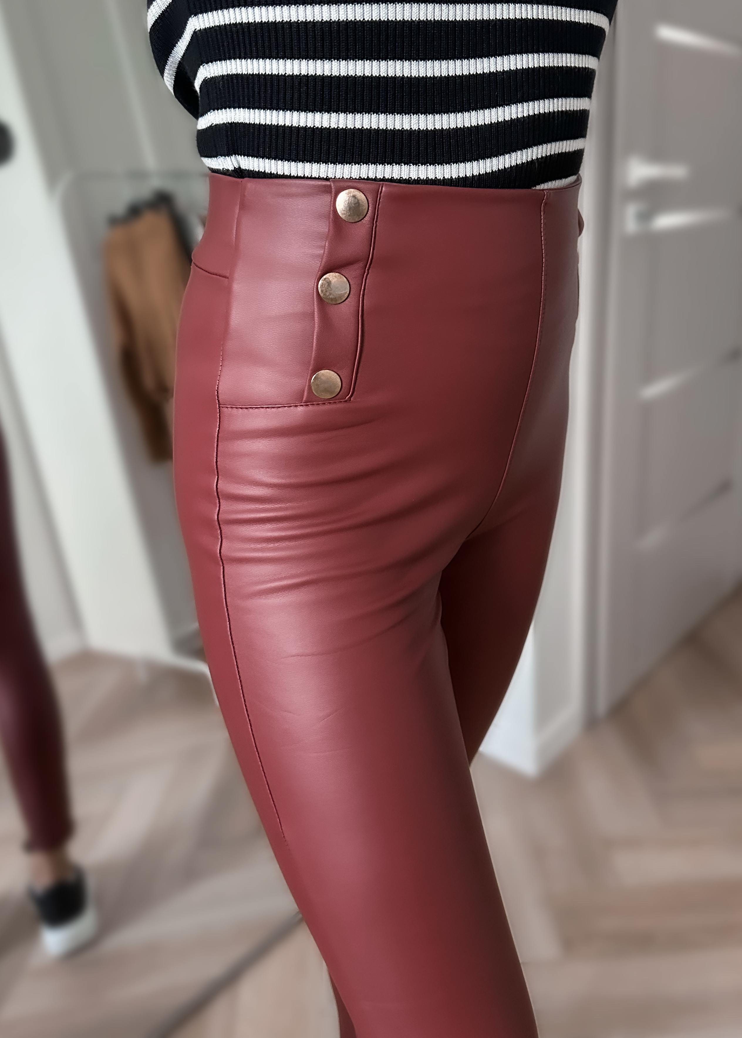 Legginsy ocieplane z ekoskóry Addison bordowe zdjęcie 2
