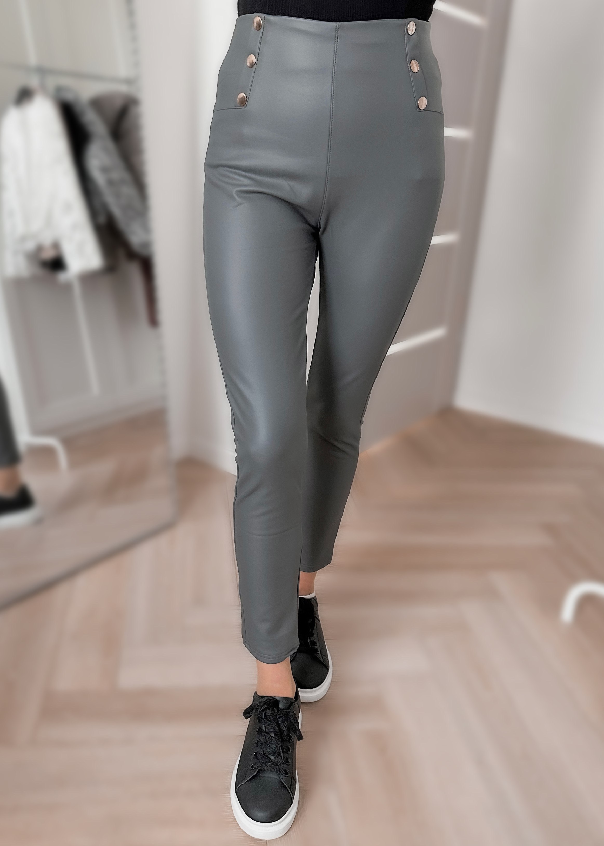 Legginsy ocieplane z ekoskóry Addison szare zdjęcie 1