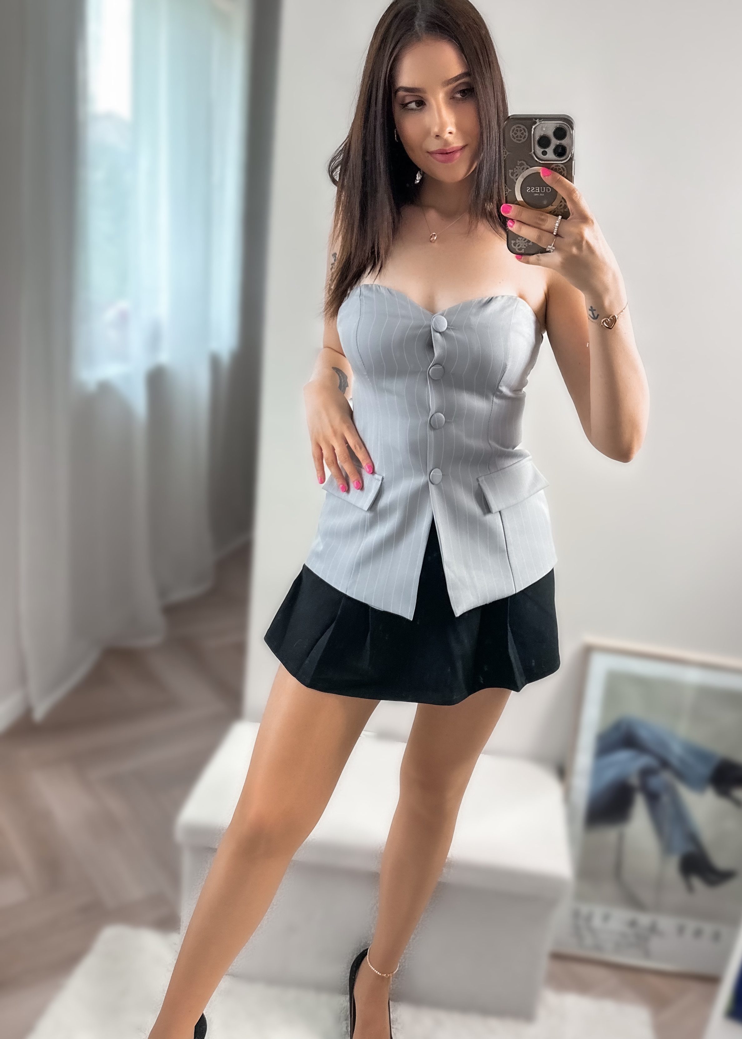 Top z guzikami w paski Selma szary zdjęcie 4