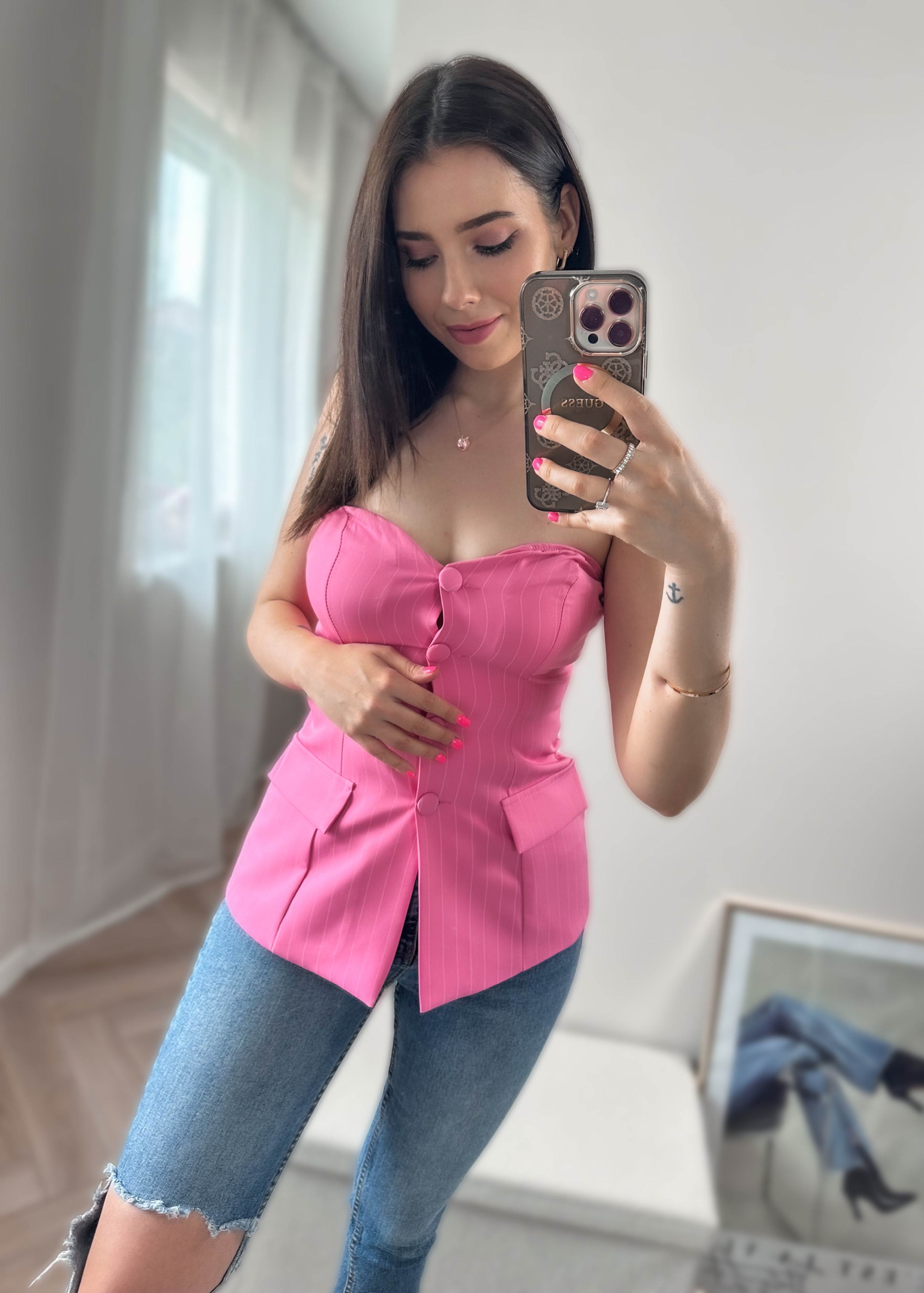 Top z guzikami w paski Selma różowy zdjęcie 3