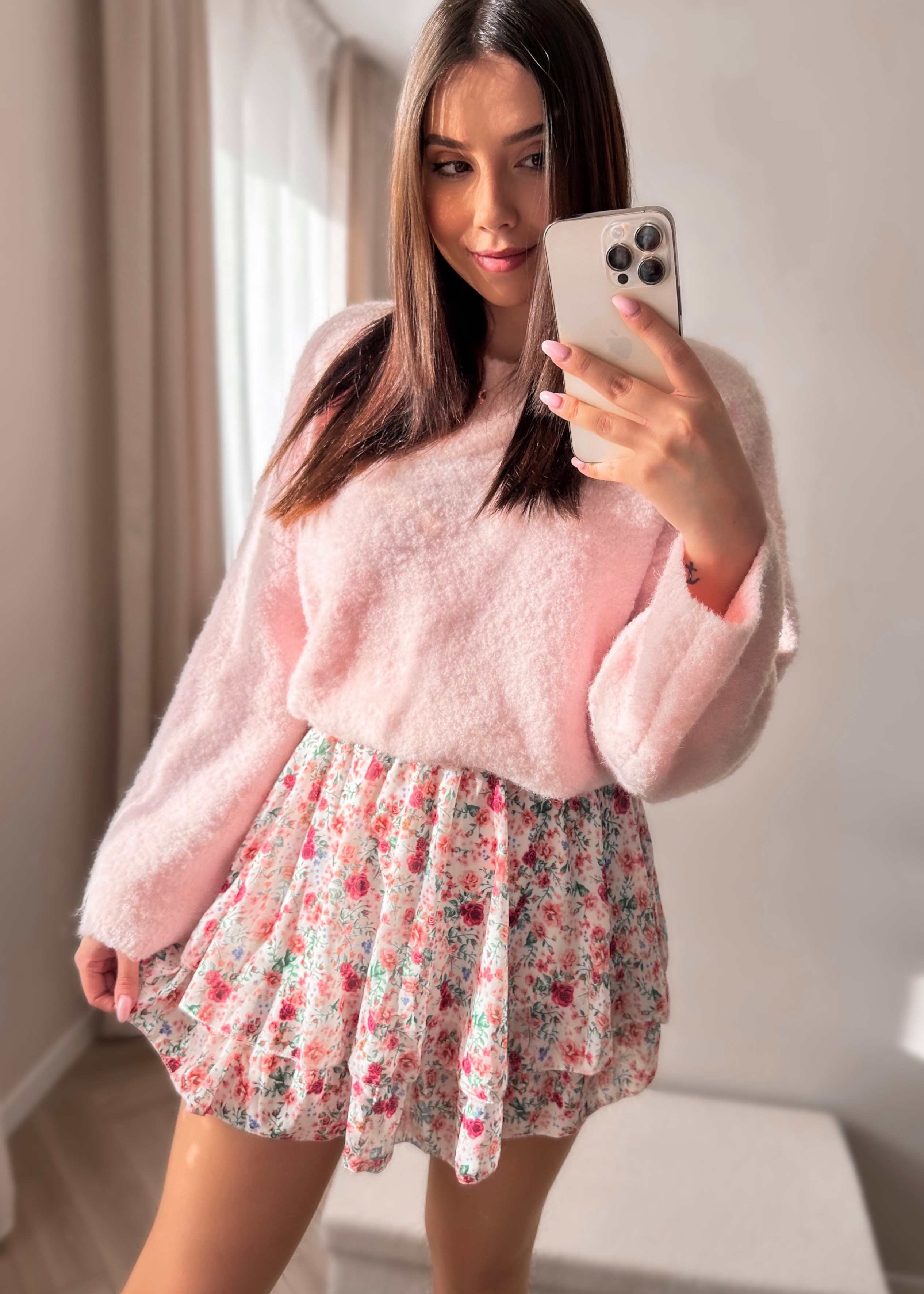 Spódnica z falbanką w kwiaty czerwona Flower zdjęcie 3