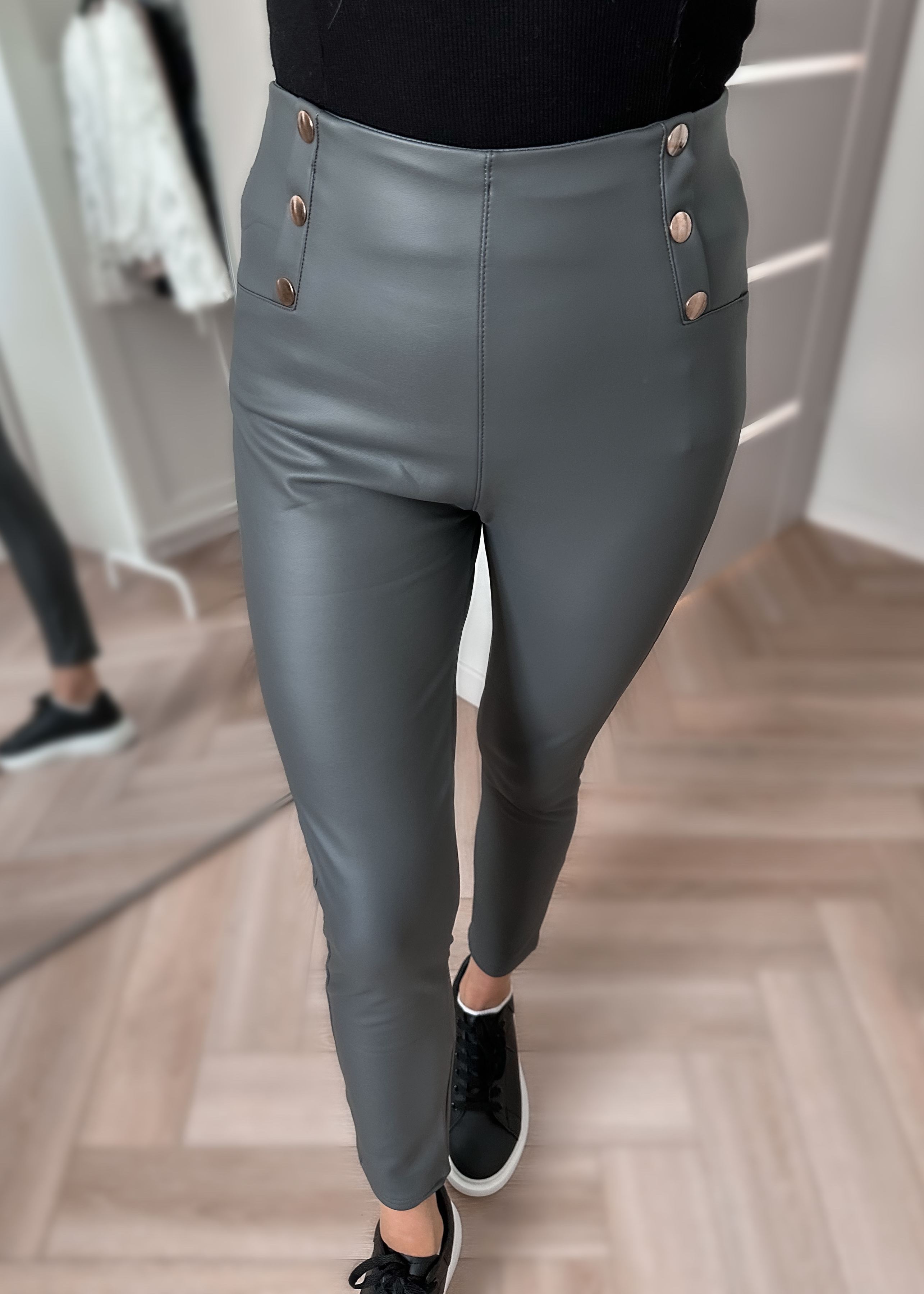 Legginsy ocieplane z ekoskóry Addison szare zdjęcie 2