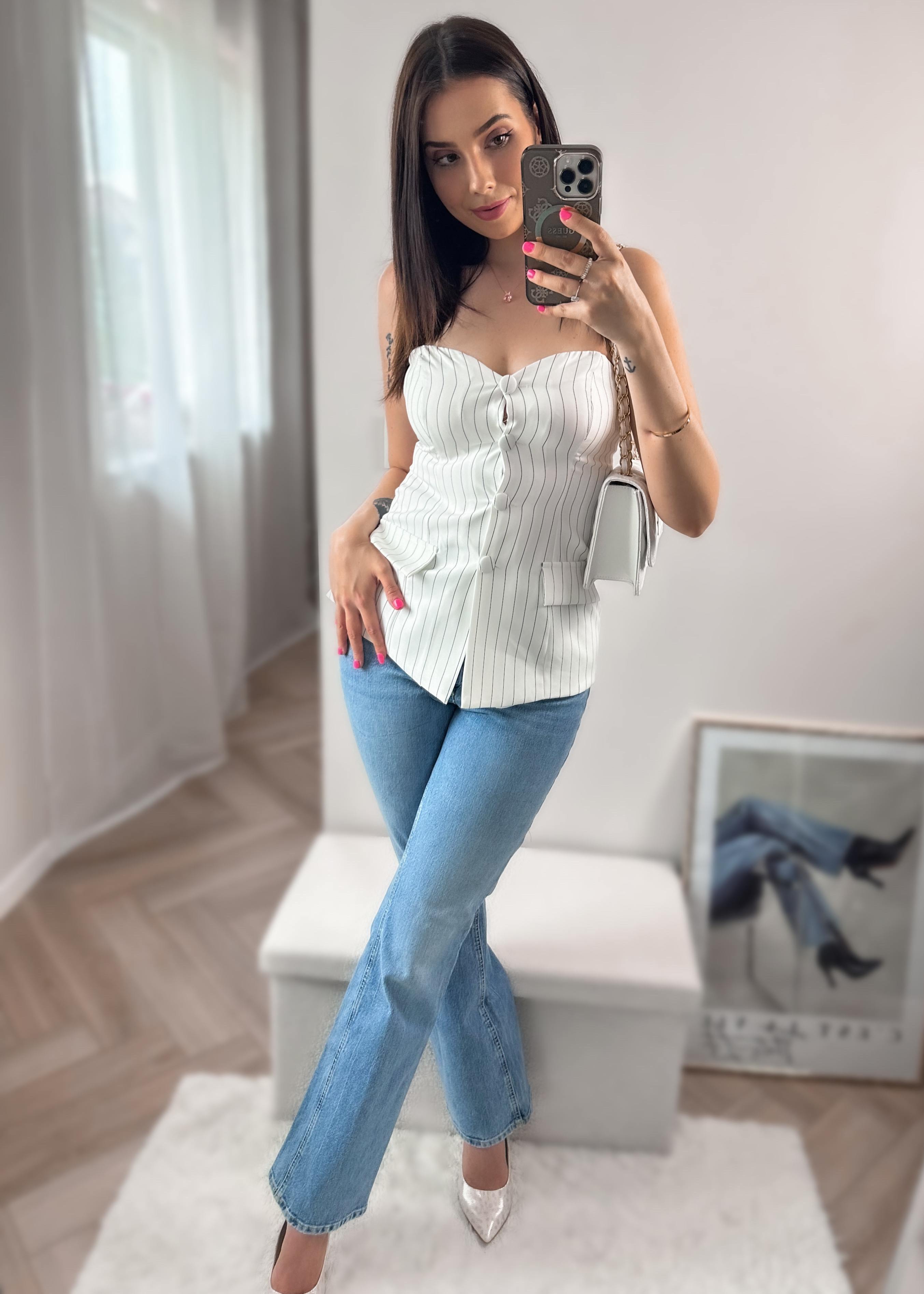 Top z guzikami w paski Selma biały zdjęcie 4