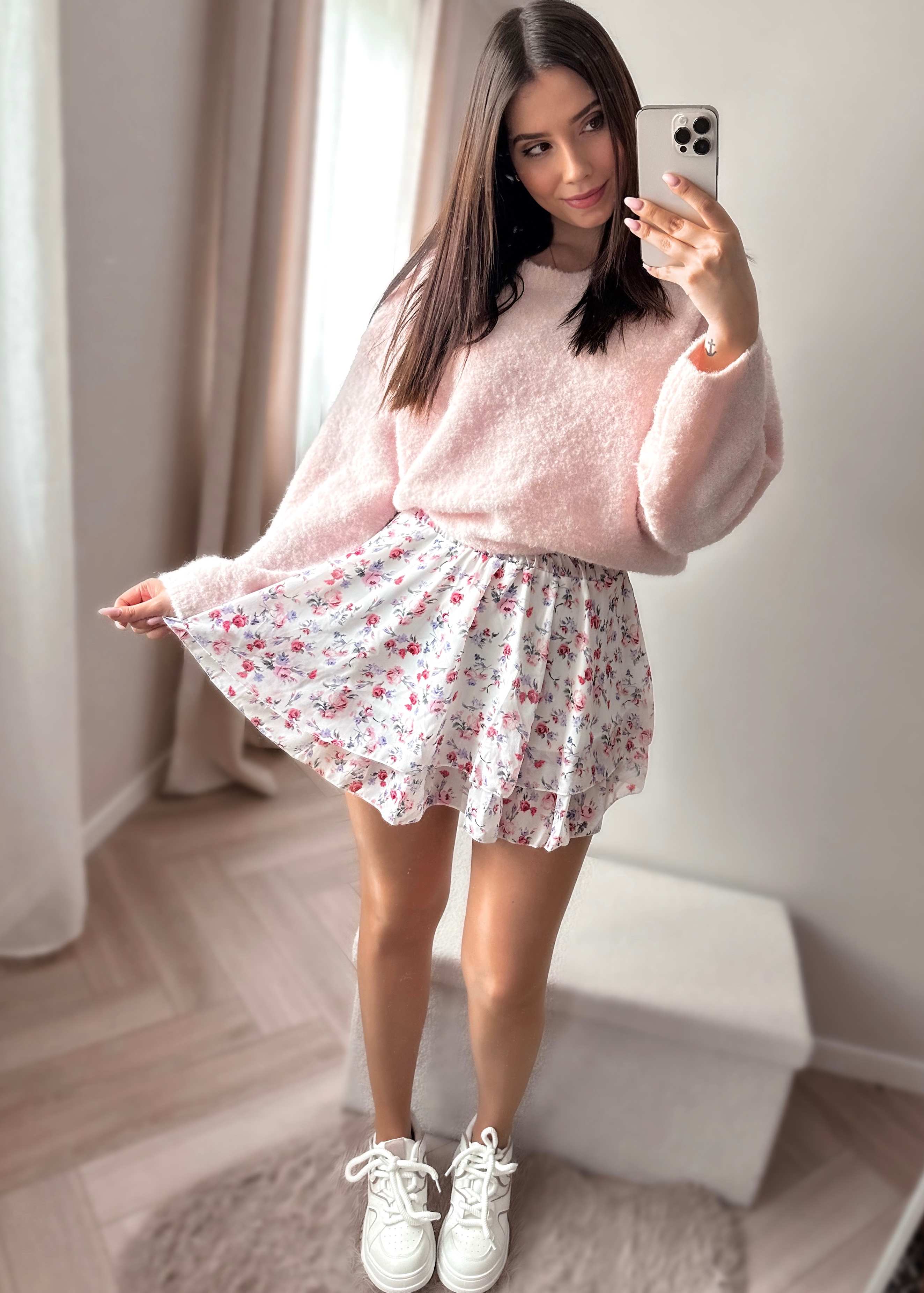 Spódnica z falbanką w kwiaty różowa Flower zdjęcie 2