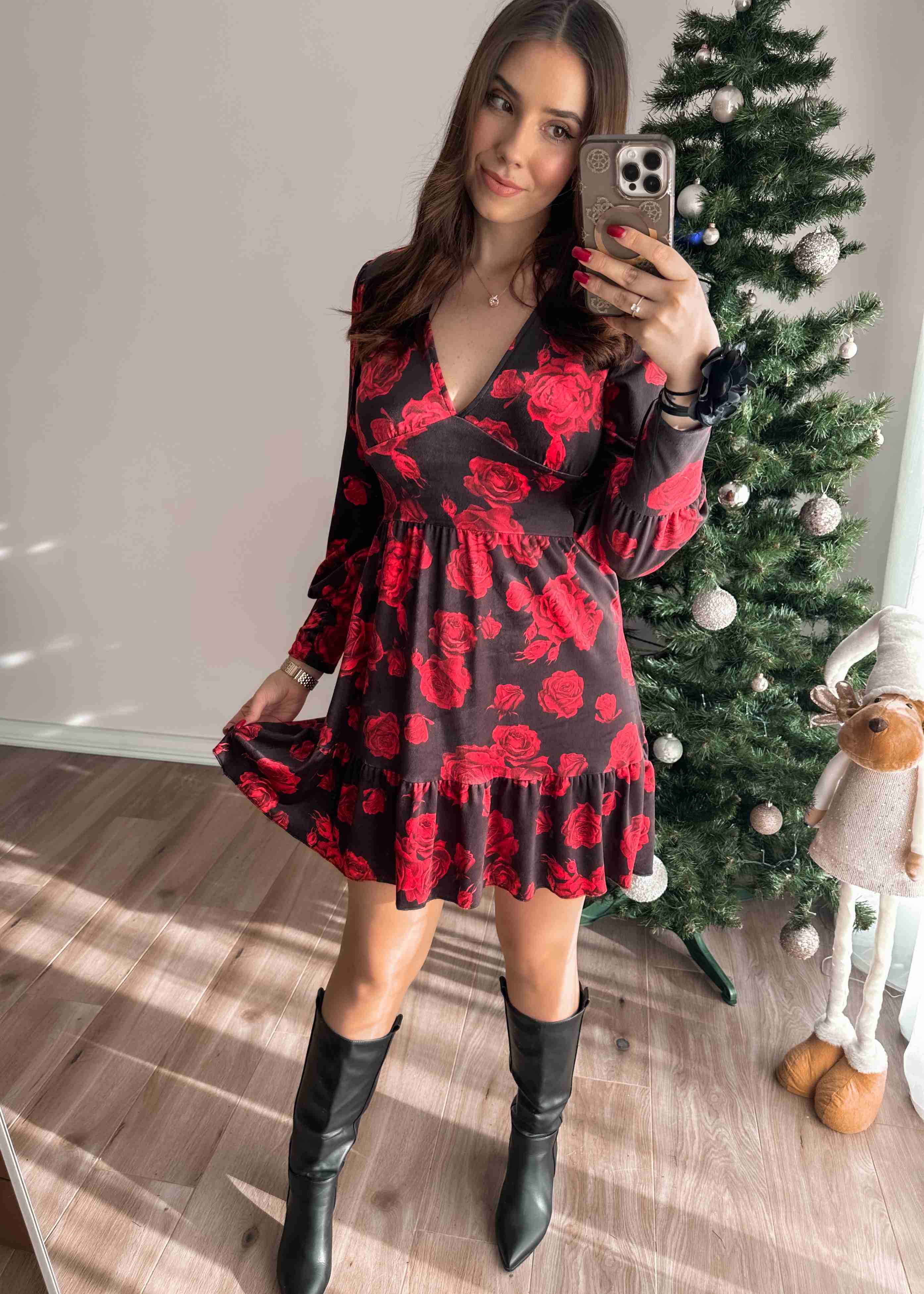 Welurowa sukienka w kwiaty Agnes zdjęcie 1