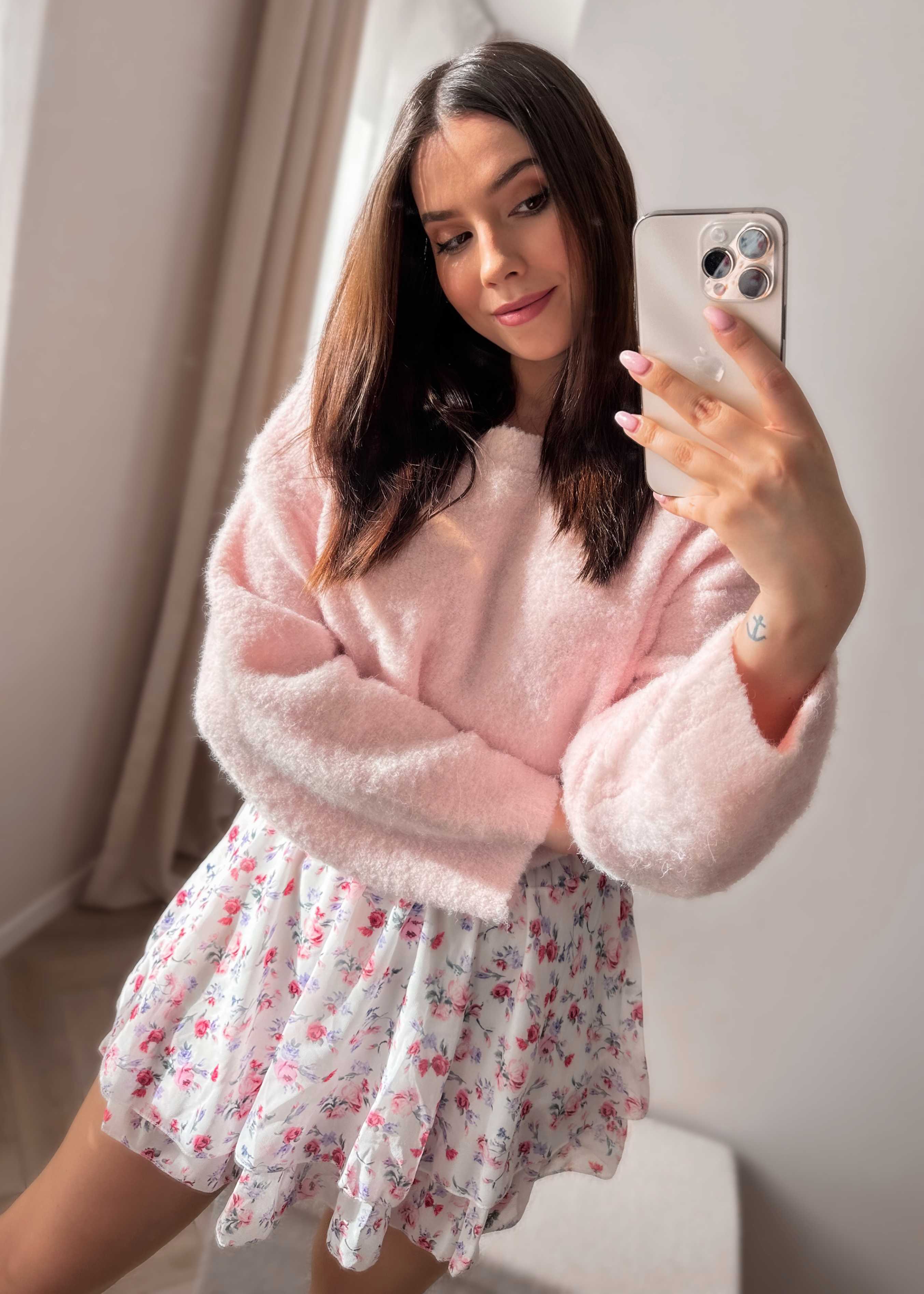 Spódnica z falbanką w kwiaty różowa Flower zdjęcie 3