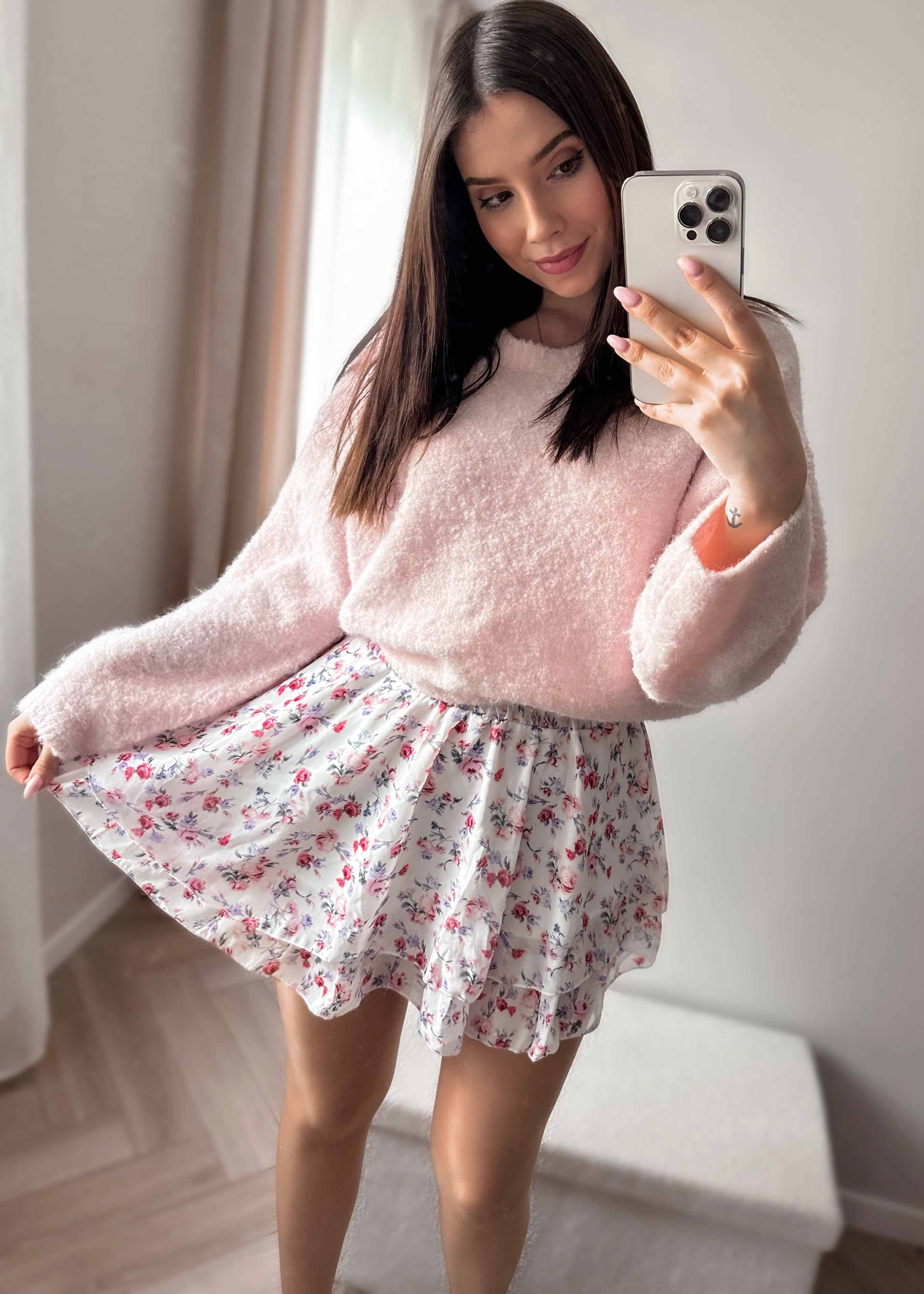 Spódnica z falbanką w kwiaty różowa Flower zdjęcie 4