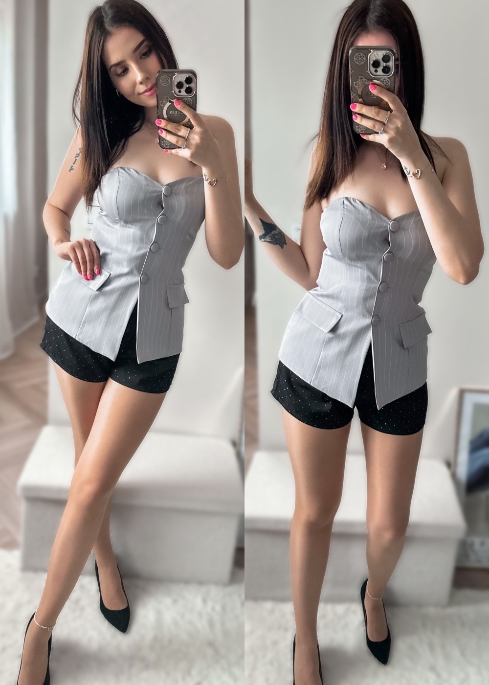 Top z guzikami w paski Selma szary zdjęcie 1