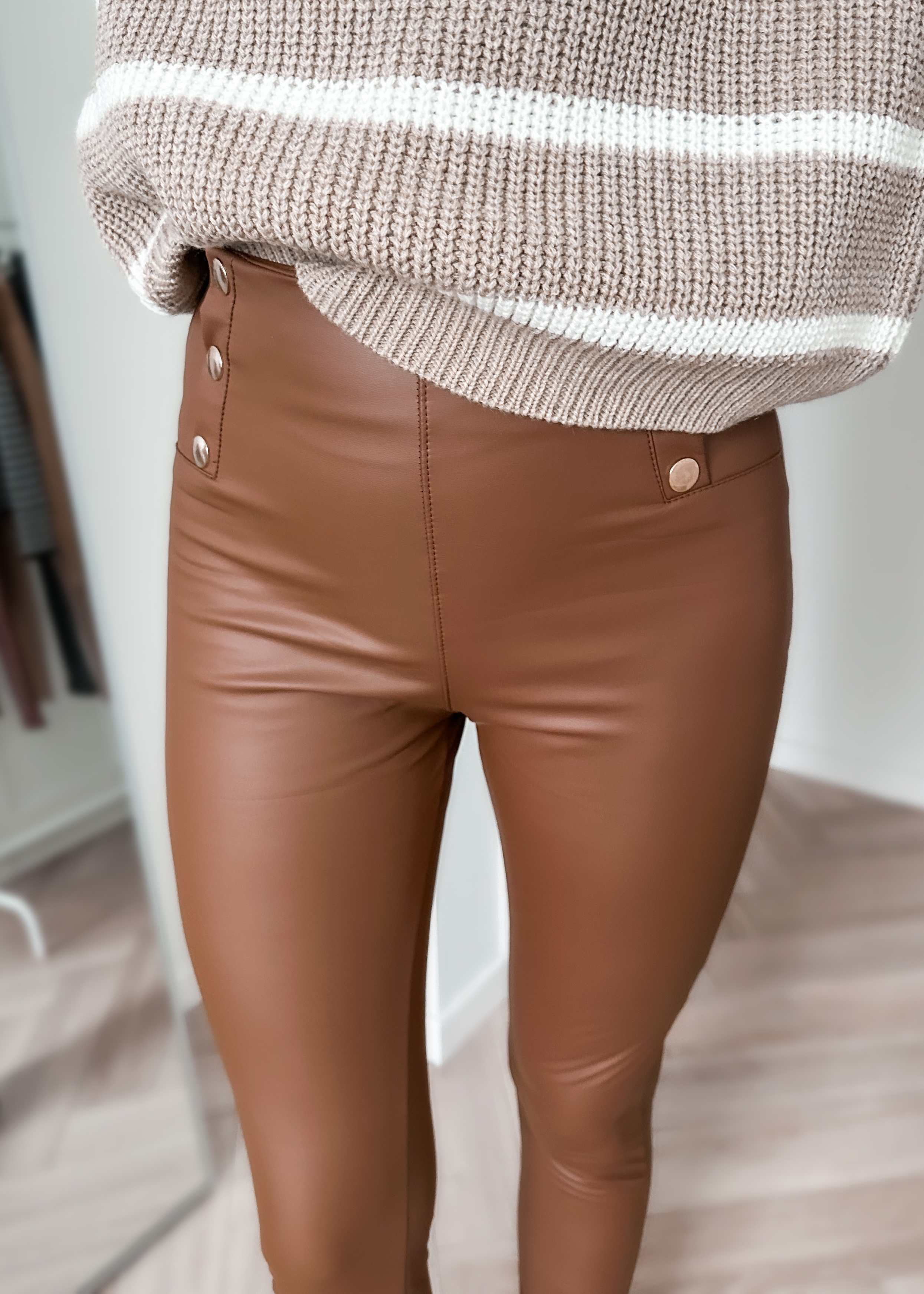 Legginsy ocieplane z ekoskóry Addison brązowe zdjęcie 3