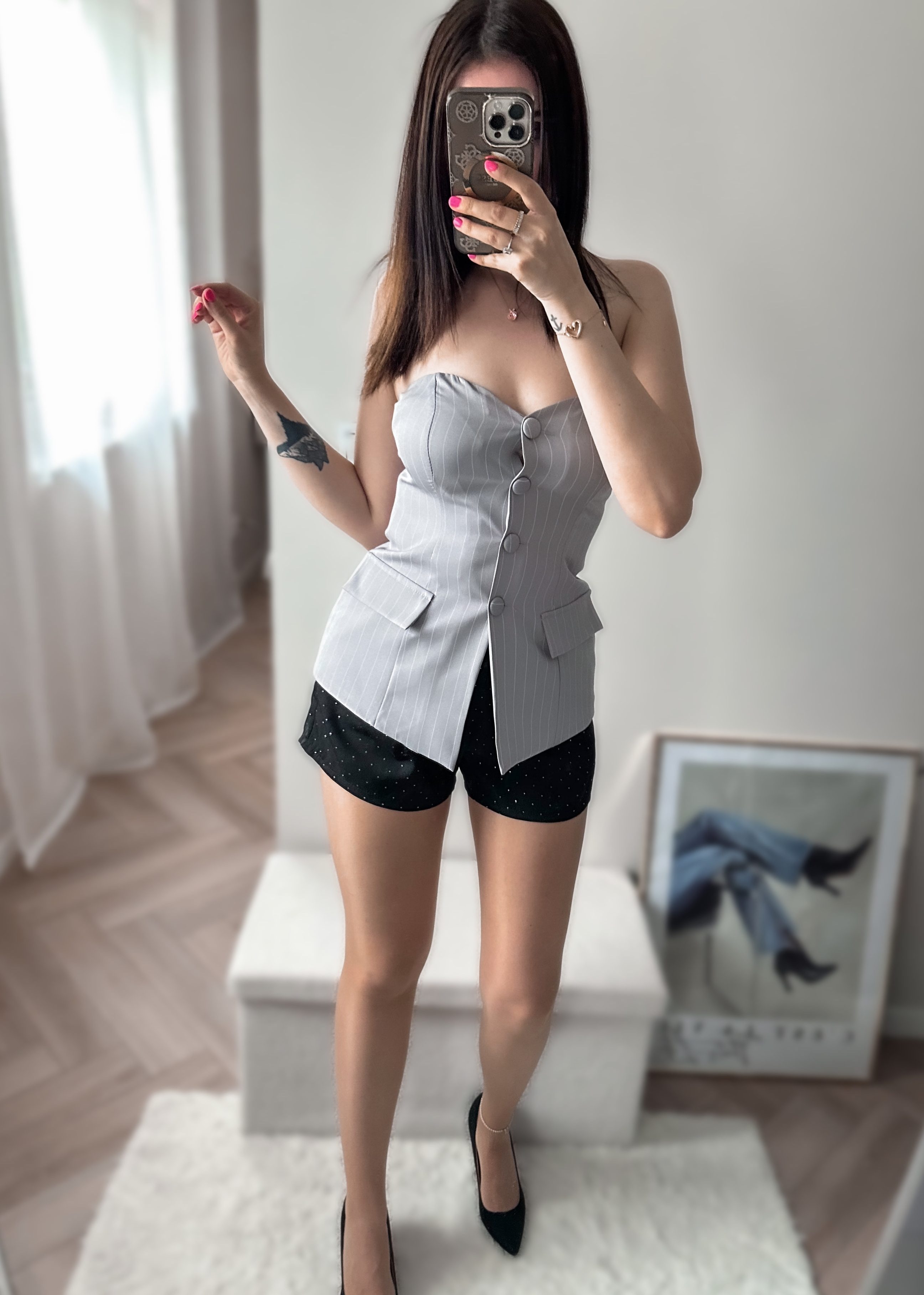 Top z guzikami w paski Selma szary zdjęcie 3