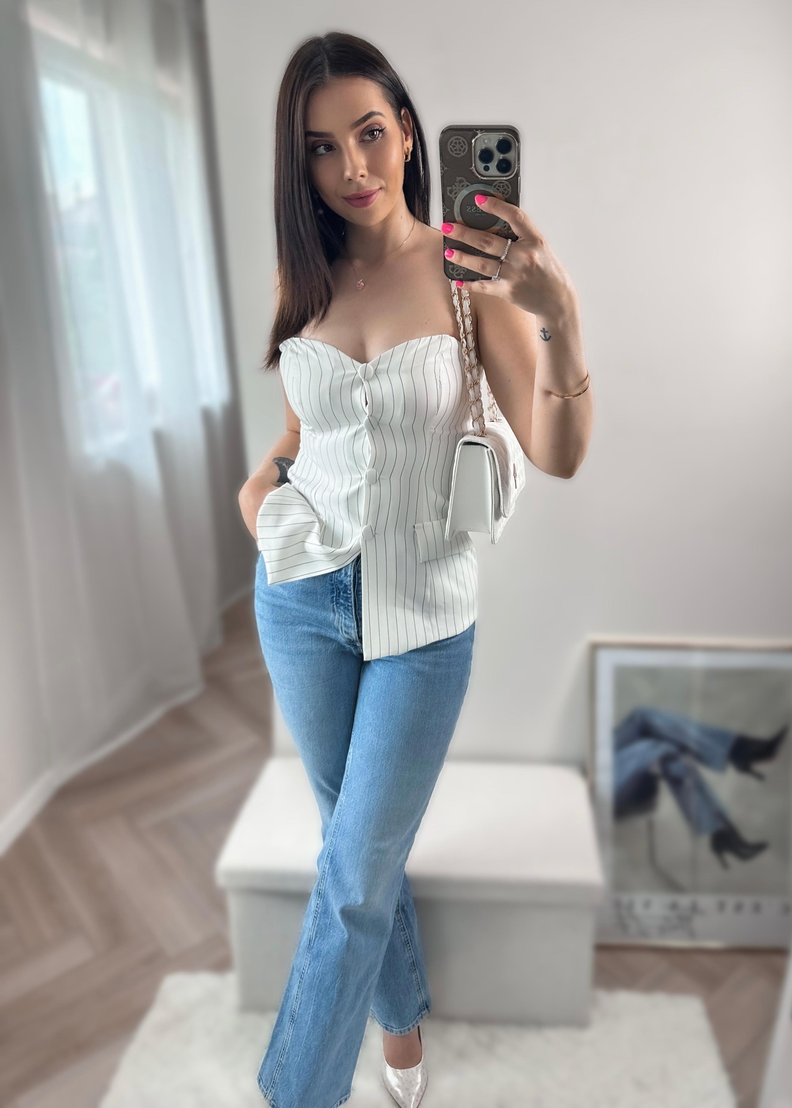Top z guzikami w paski Selma biały zdjęcie 2