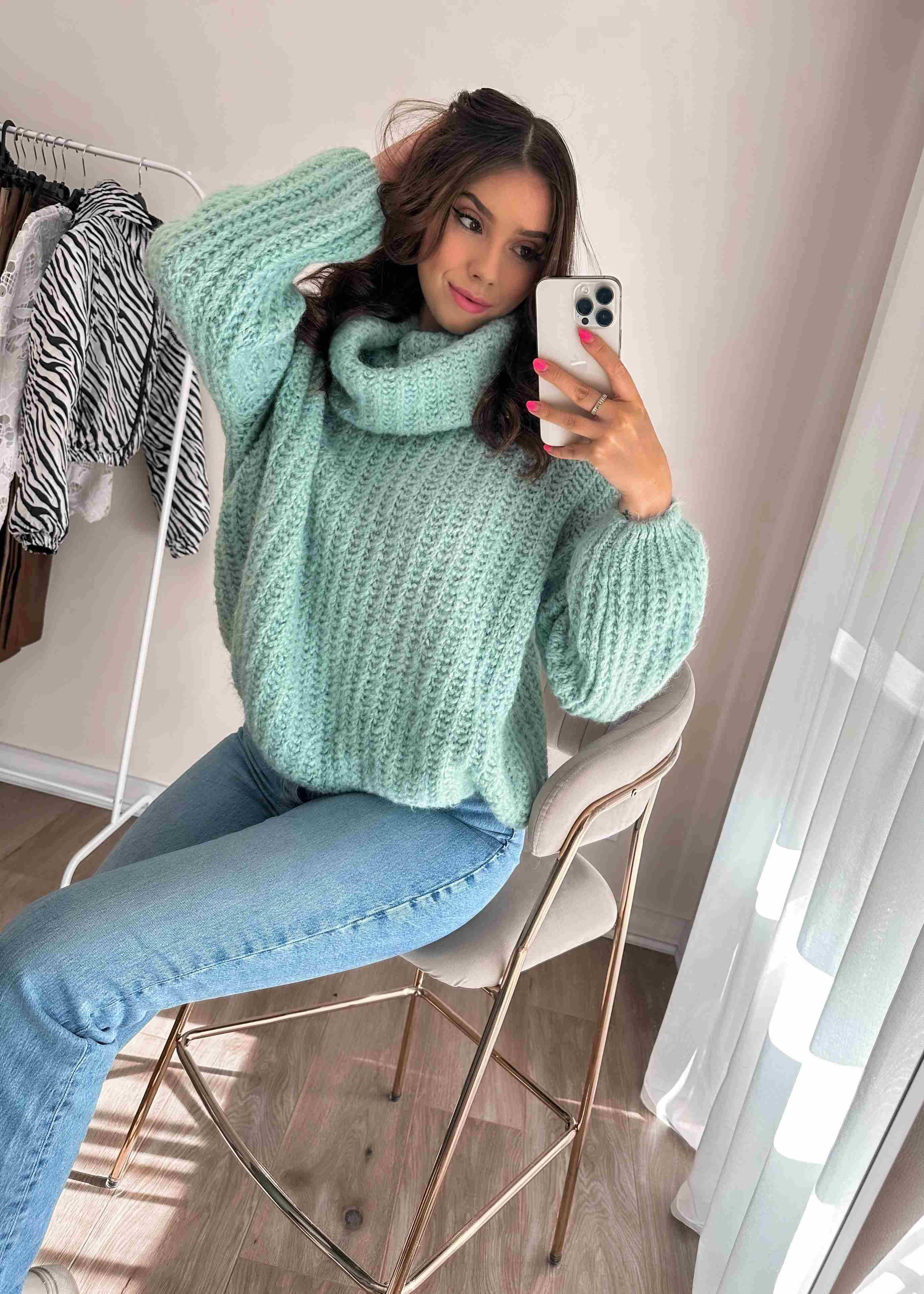 Sweter z golfem Gracie zielony zdjęcie 4