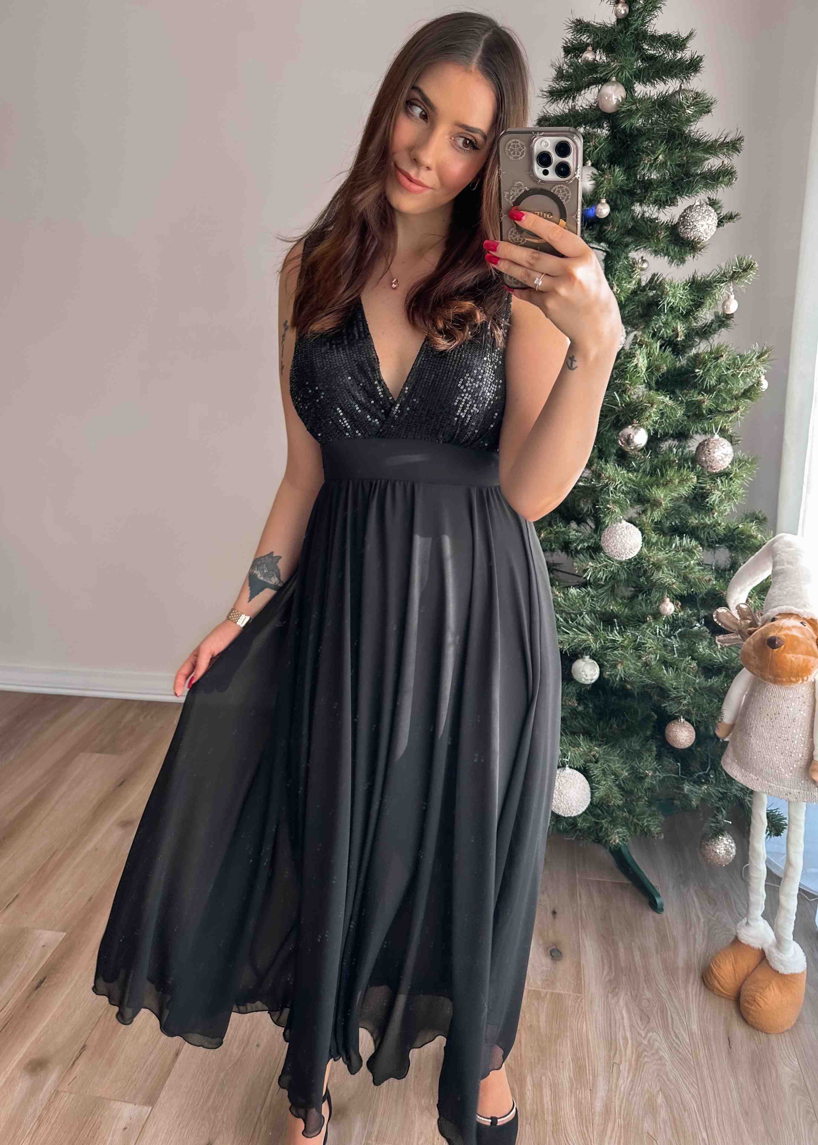 Sukienka maxi z cekinową górą Maliya czarna zdjęcie 1