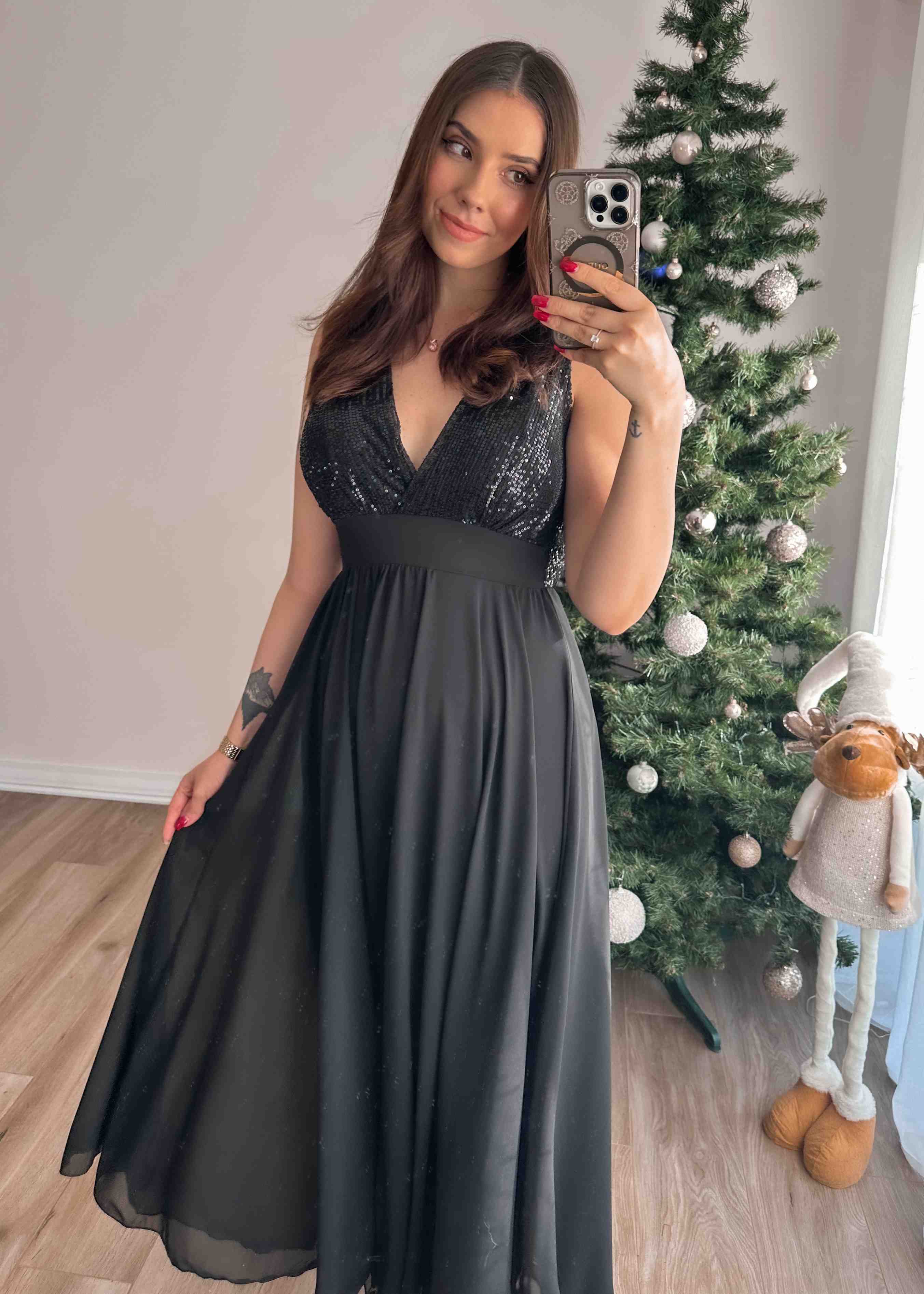Sukienka maxi z cekinową górą Maliya czarna zdjęcie 3